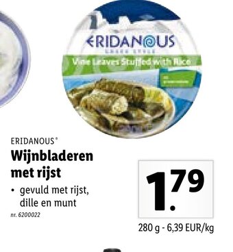 Lidl Eridanous wijnbladeren met rijst 280g aanbieding