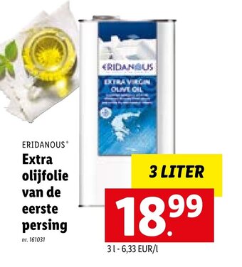 Lidl Eridanous extra olijfolie van de eerste persing 3L aanbieding