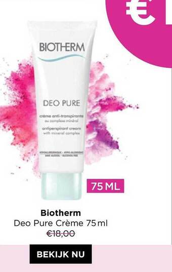 ICI PARIS XL Biotherm Deo Pure Crème 75 Ml aanbieding