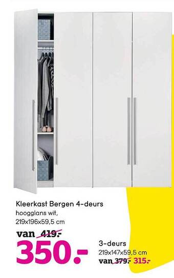 Leen Bakker Kleerkast Bergen 4deurs aanbieding