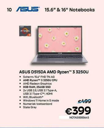 CompuDeals Asus D515da Amd Ryzen 3 3250u aanbieding