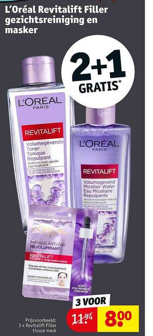 Kruidvat L'oréal Revitalift Filler Gezichtsreiniging En Masker aanbieding