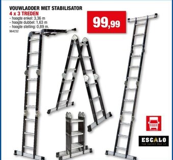 Hubo Escalo Treden Vouwladder Met Stabilisator, 4 x 3 964232 aanbieding