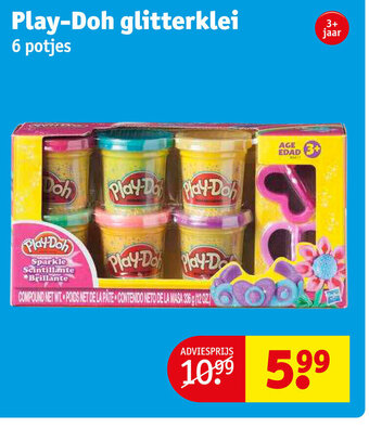 Kruidvat Play-Doh glitterklei 6 potjes aanbieding