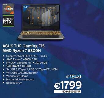 CompuDeals Asus Tuf Gaming F15 Amd Ryzen 7 6800h aanbieding