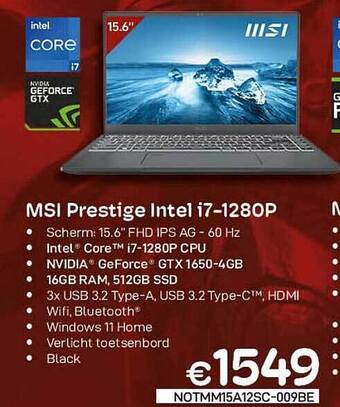 CompuDeals Msi Prestige Intel I7 aanbieding