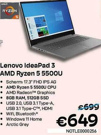 CompuDeals Lenovo Ideapad 3 Amd Ryzen 5 5500u aanbieding