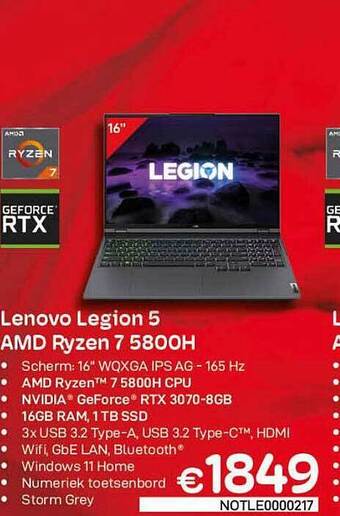 CompuDeals Lenovo Legion 5 Amd Ryzen 7 5800h aanbieding