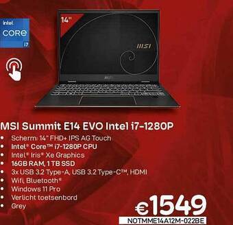 CompuDeals Msi Summit E14 Evo Intel I7 aanbieding