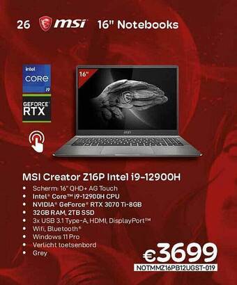 CompuDeals Msi Creator Z16p Intel I912900h aanbieding