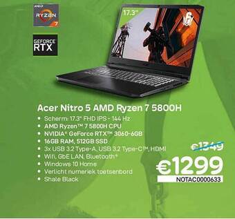CompuDeals Acer Nitro 5 Amd Ryzen 7 5800h aanbieding