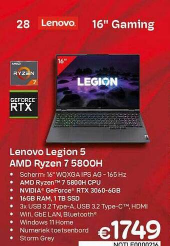 CompuDeals Lenovo Legion 5 Amd Ryzen 7 5800h aanbieding