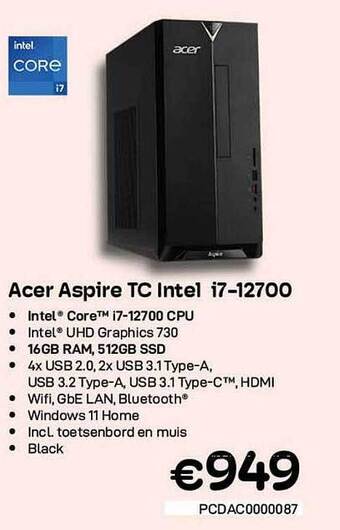 CompuDeals Acer Aspire Tc Intel I712700 aanbieding