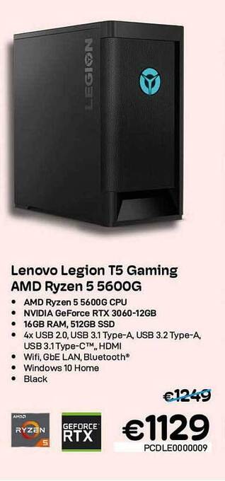 CompuDeals Lenovo Legion T5 Gaming Amd Ryzen 5 5600g aanbieding