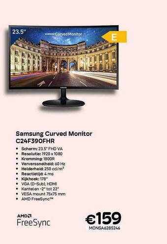 CompuDeals Samsung Curved Monitor C24f390fhr aanbieding