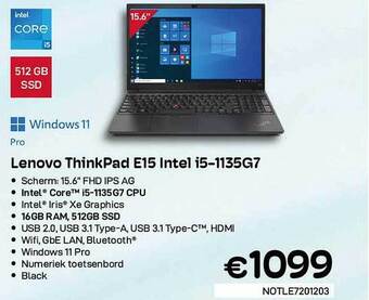 CompuDeals Lenovo Thinkpad E15 Intel I5-1135g7 aanbieding