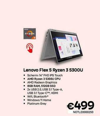 CompuDeals Lenovo Flex 5 Ryzen 3 5300u aanbieding