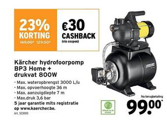 GAMMA Kärcher Hydrofoorpomp Bp3 Home + Drukvat 800w aanbieding
