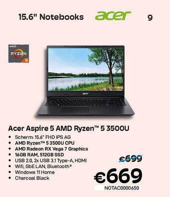 CompuDeals Acer Aspire 5 Amd Ryzen 5 350ou aanbieding