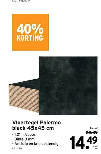 GAMMA Vloertegel Palermo Black 45x45 Cm aanbieding