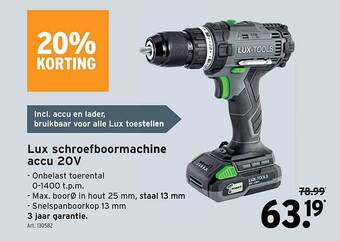 GAMMA Lux Schroefboormachine Accu 20v aanbieding