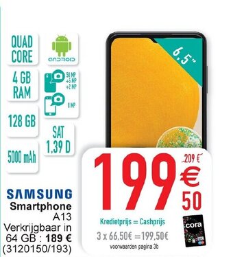 Cora Samsung smartphone A13 aanbieding