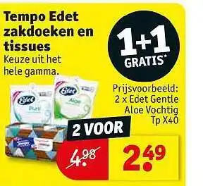 Kruidvat Tempo Edet Zakdoeken En Tissues 1+1 Gratis aanbieding