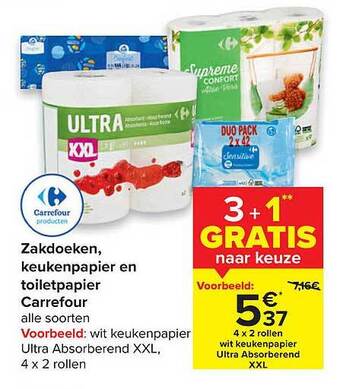 Carrefour Zakdoeken, Keukenpapier En Toiletpapier aanbieding