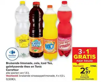 Carrefour Bruisende Limonade, Cole, Iced Tea, Geïnfuseerde Thee En Tonic aanbieding