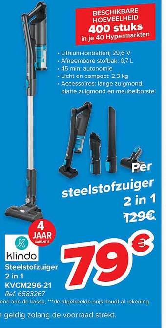 Carrefour Klindo Steelstofzuiger 2 In 1 aanbieding