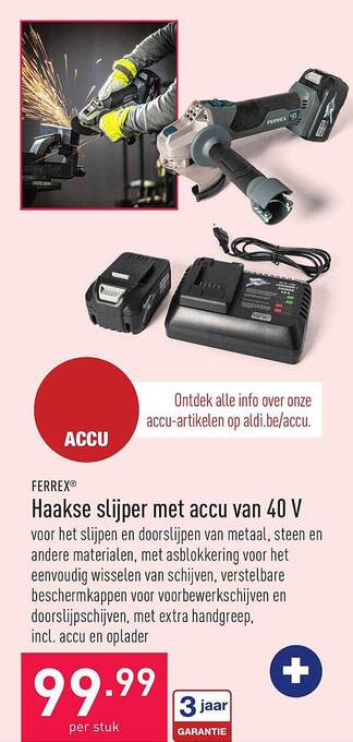 ALDI Haakse Slijper Met Accu Van 40 V aanbieding