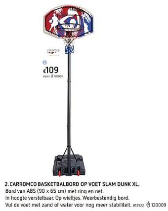 Dreamland Carromco basketbalbord op voet slam dunk xl aanbieding