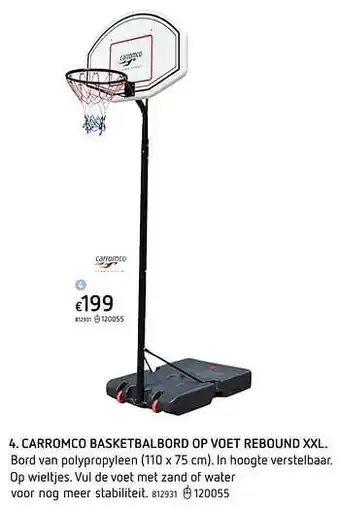 Dreamland Carromco basketbalbord op voet rebound xxl aanbieding