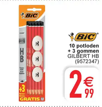 Cora Bic 10 potloden + 3 gommen gilbert HB aanbieding