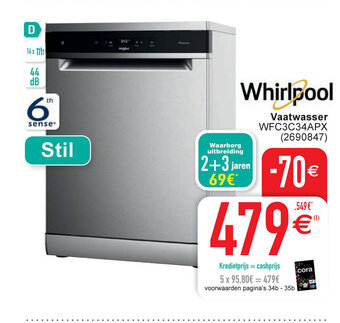Cora Whirlpool vaatwasser WFC3C34APX aanbieding