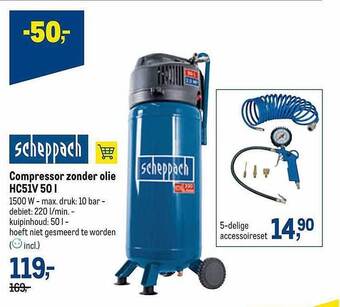 Makro Scheppach Compressor Zonder Olie Hc51v 50 L aanbieding