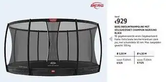 Berg inbouwtrampoline met veiligheidsnet champion inground black ø 3,30 m