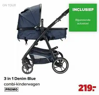 3 in 1 denim blue combi-kinderwagen