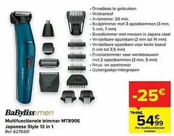 Carrefour Babyliss multifunctionele trimmer mt890e japanese style 12 in 1 aanbieding