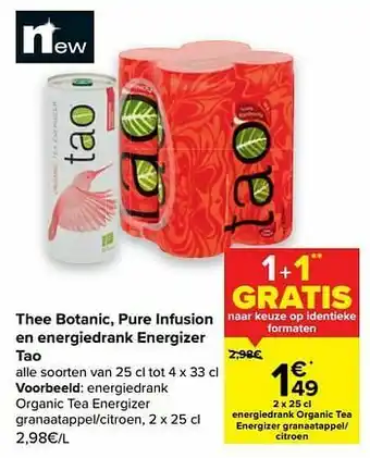 Carrefour Tao energiedrank organic tea energizer aanbieding