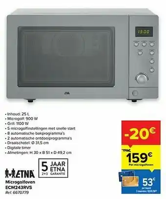 Carrefour Etna microgolfoven ecm243rvs aanbieding
