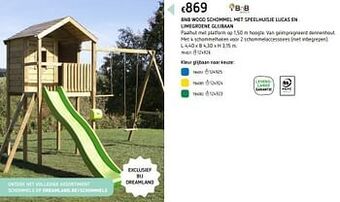 Dreamland Bnb wood schommel met speelhuisje lucas en limegroene glijbaan aanbieding