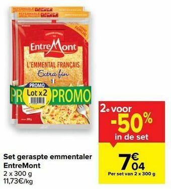 Carrefour Set geraspte emmentaler entremont aanbieding