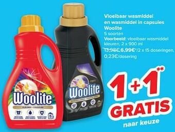 Carrefour Woolite vloeibaar wasmiddel kleuren aanbieding