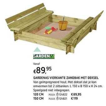 Gardenas vierkante zandbak met deksel 120 cm