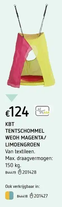 Dreamland Kbt tentschommel weoh magenta- limoengroen 150kg aanbieding