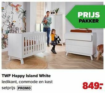Baby-Dump Twf happy island white ledikant, commode en kast aanbieding