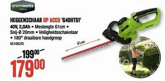 Greenworks heggenschaar op accu g40ht61