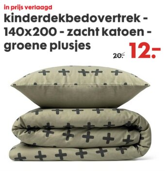 HEMA Kinderdekbedovertrek - 140x200 - zacht katoen - groene plusjes aanbieding