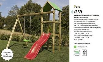 Dreamland Bnb wood schommel little eden met rode glijbaan aanbieding